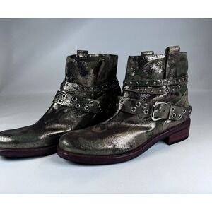 Carolina Espinosa Camouflage Metallic Ankle Boots With Studded Straps Size 6M Le